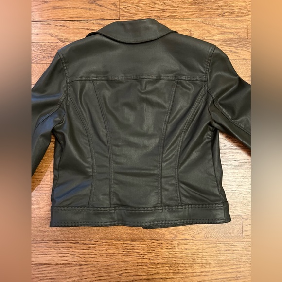 WHBM White House Black Coated Cropped Denim Jacket, Olive Green, Size 4 - Picture 6 of 8
